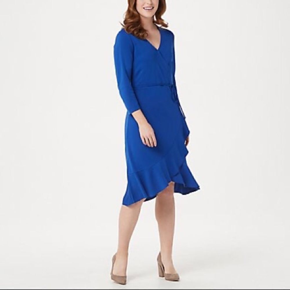 Isaac Mizrahi 3/4- Slav Ruffle Hem Knit Wrap Dress